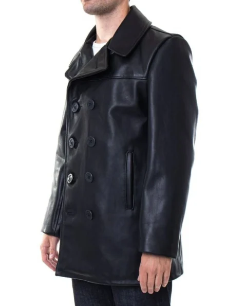 US Military double breasted Navy leather Pea coat side