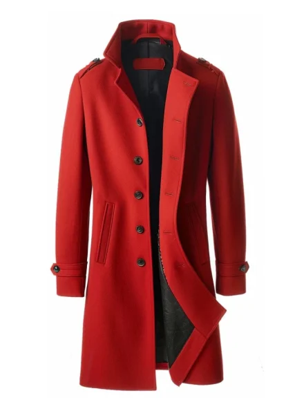 classic streetwear festive men red wool overcoat