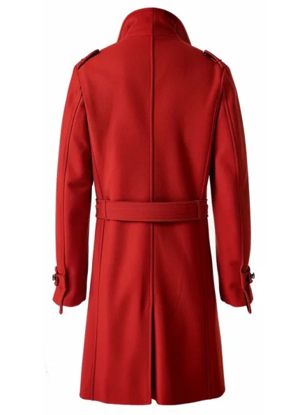classic streetwear festive men red wool overcoat back