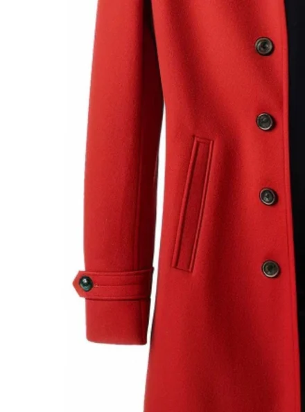 classic streetwear festive men red wool overcoat side