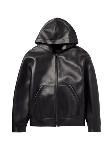 genuine leather black hooded leather jacket men