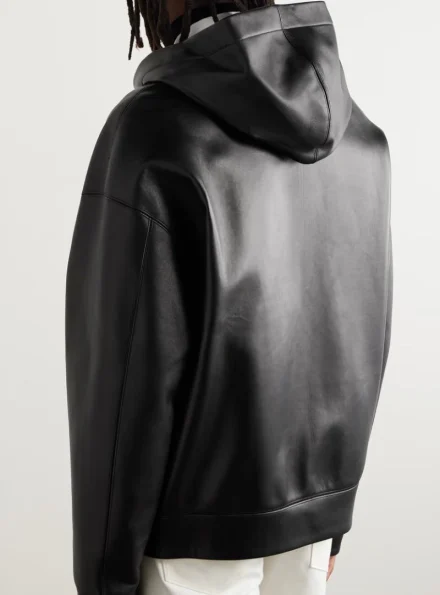 genuine leather black hooded leather jacket men back
