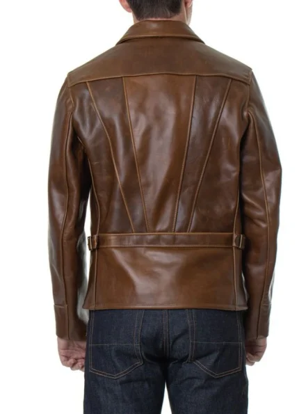 iconic sunset back brown waxed leather jacket backside