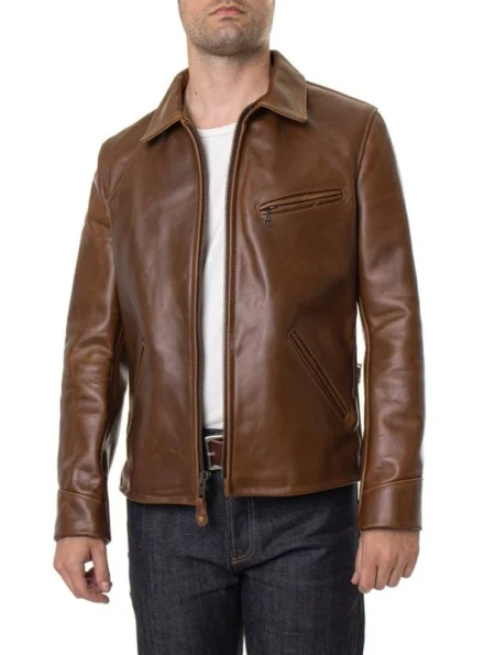 iconic sunset back brown waxed leather jacket front