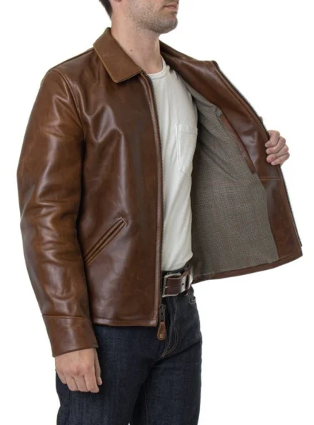 iconic sunset back brown waxed leather jacket inner lining