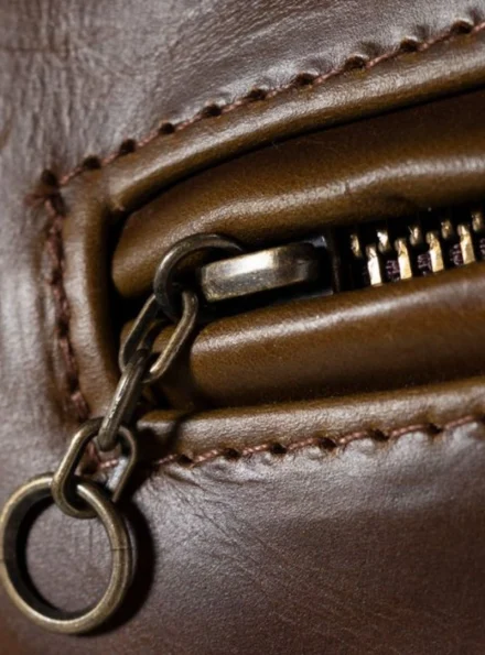 iconic sunset back brown waxed leather jacket zipper