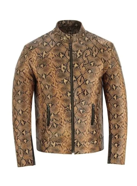luxury leather faux snakeskin print jacket men