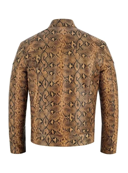 luxury leather faux snakeskin print jacket men back