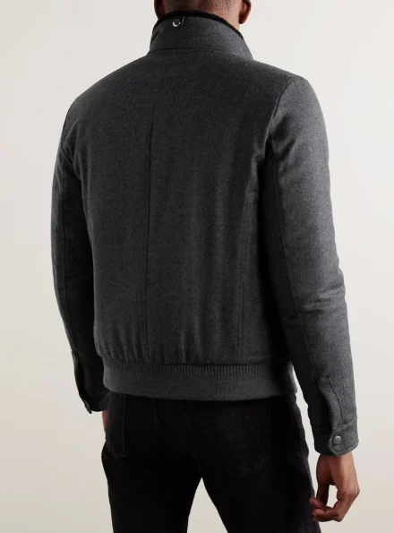 men's classic Gray Canali wool flannel bomber jacket backside
