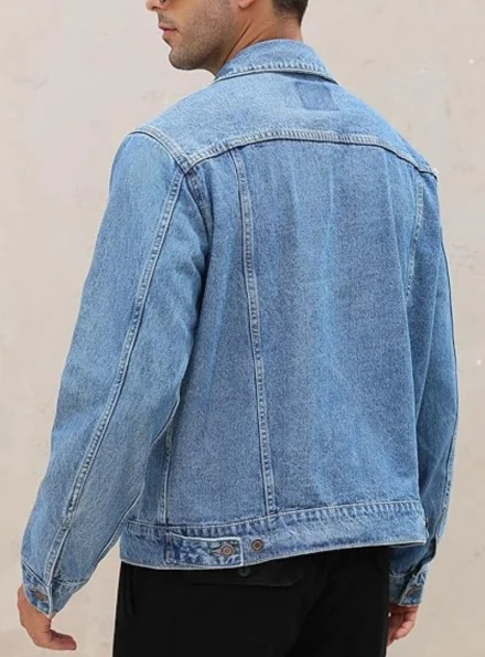 men's classic slim fit ice blue denim jacket backside