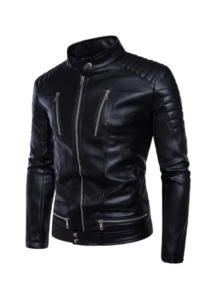 men's slim-fit multi zipper fashion biker leather jacket