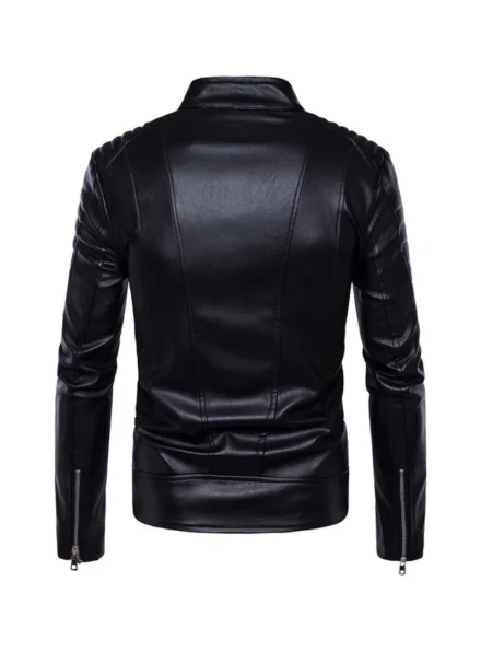 men's slim-fit multi zipper fashion biker leather jacket back