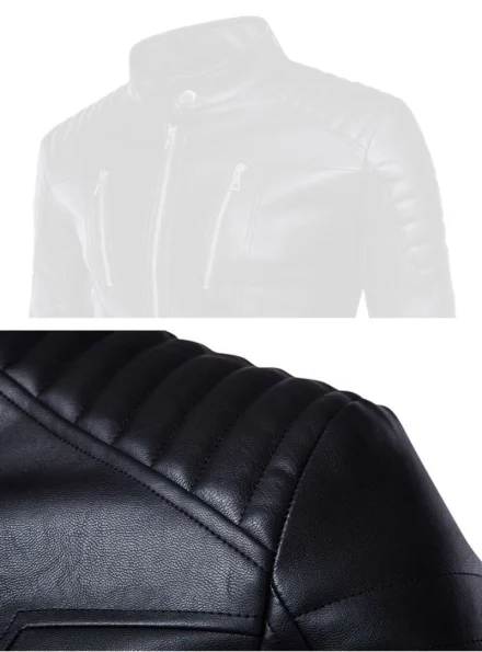 men's slim-fit multi zipper fashion biker leather jacket shoulder