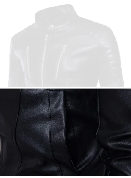 men's slim-fit multi zipper fashion biker leather jacket slit pocket