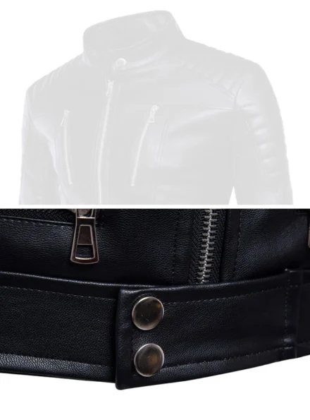 men's slim-fit multi zipper fashion biker leather jacket waist