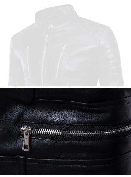 men's slim-fit multi zipper fashion biker leather jacket zipper