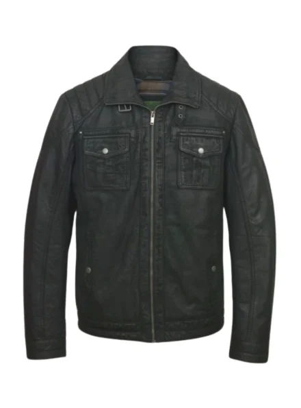 men's vintage black waxed trucker leather jacket