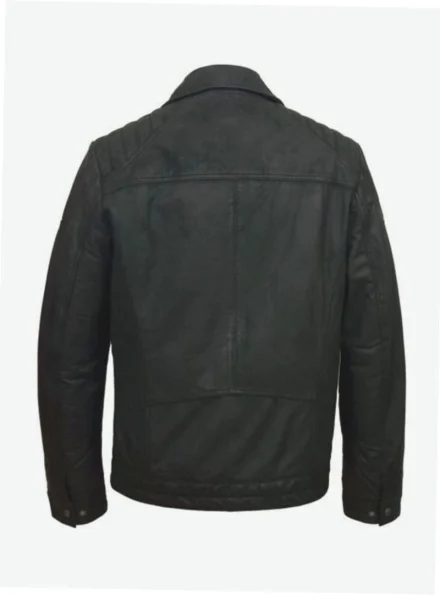 men's vintage black waxed trucker leather jacket back