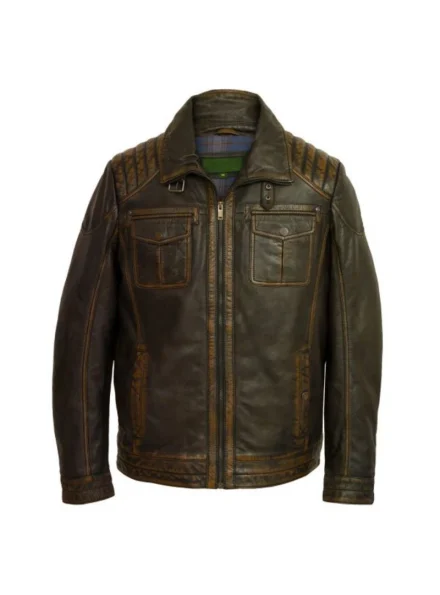 men's vintage brown waxed trucker leather jacket