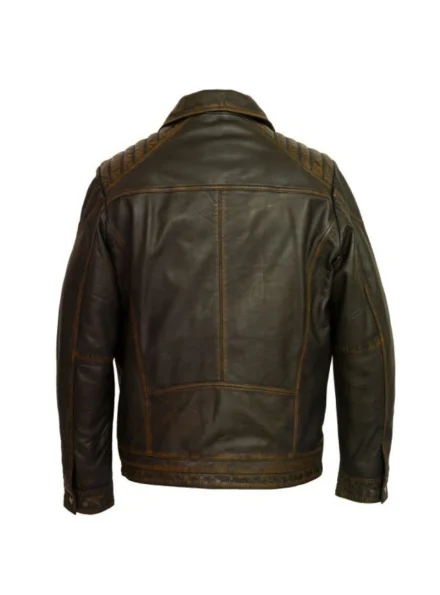 men's vintage brown waxed trucker leather jacket back