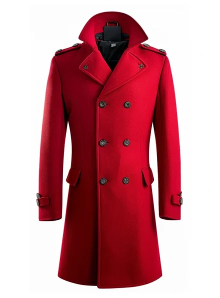 slim fit double breasted red wool coat men