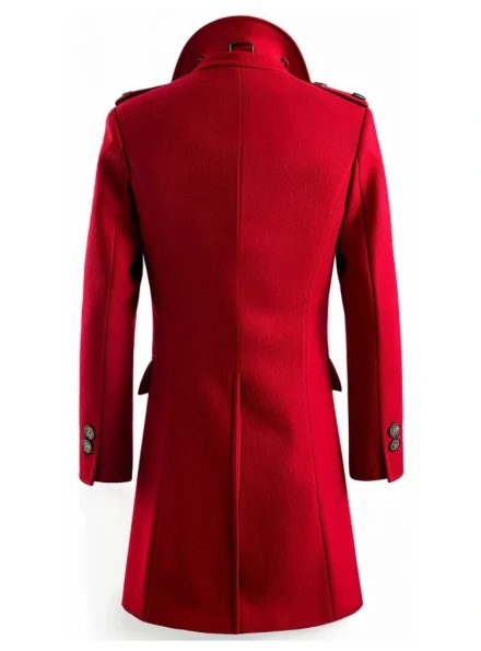 slim fit double breasted red wool coat men back