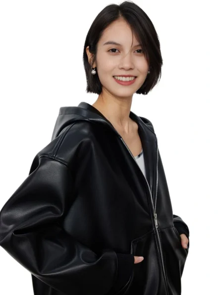 women's black hooded bomber leather jacket side