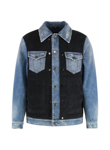 Men's Trucker Style Denim Paneled Corduroy Jacket