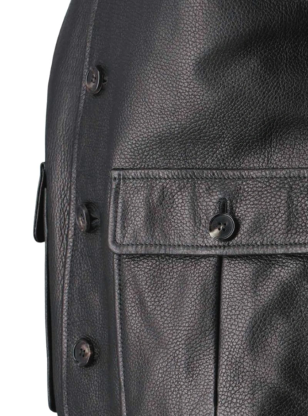 black leather A-2 Flight Aviator bomber jacket side view