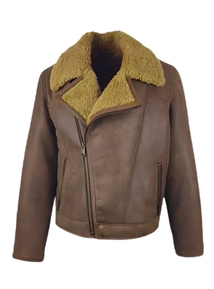 carter's shearlaing fur leather men's distressed brown fur jacket front