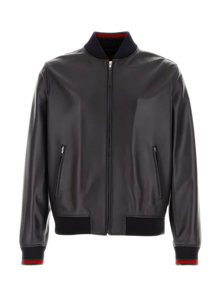 classic black leather bomber jacket men