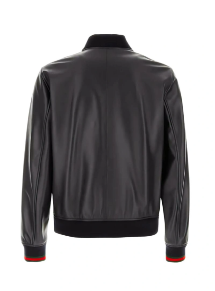 classic black leather bomber jacket men back