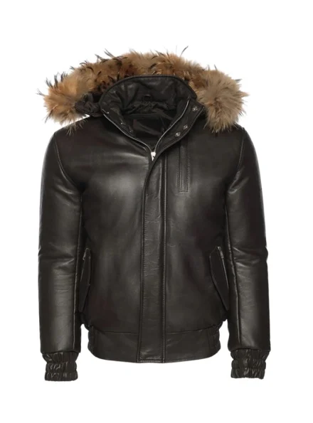 handmade castillos winter lambskin leather fur hoodie front