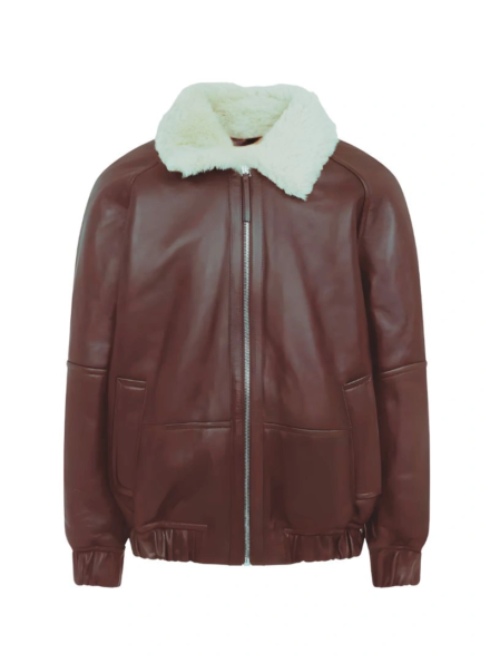 men’s aviator brown leather shearling bomber jacket