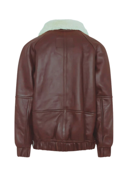 men’s aviator brown leather shearling bomber jacket backside