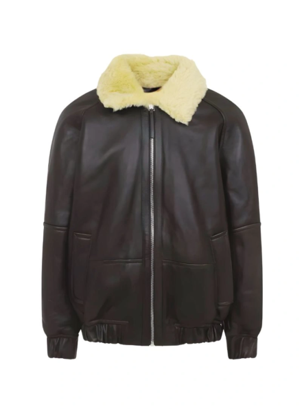men’s aviator choco brown leather shearling bomber jacket