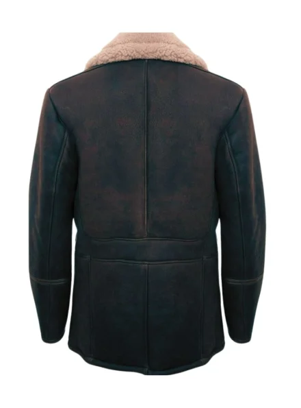 men's classic black cow leather German shearling fur coat backside