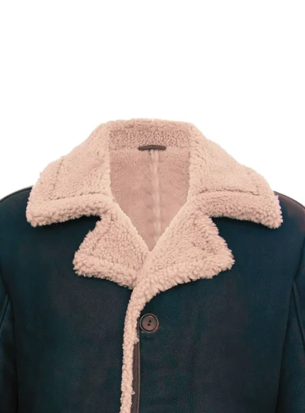 men's classic black cow leather German shearling fur coat collar