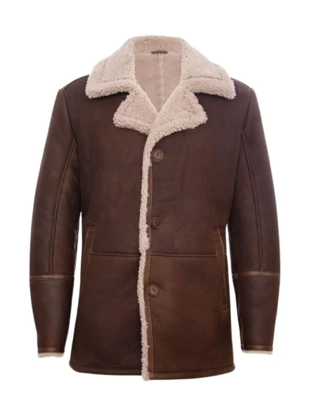 men's classic brown cow leather German shearling fur coat
