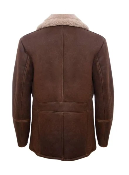 mens classic brown cow leather German shearling fur coat backside