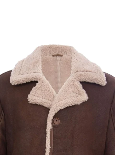 mens classic brown cow leather German shearling fur coat collar