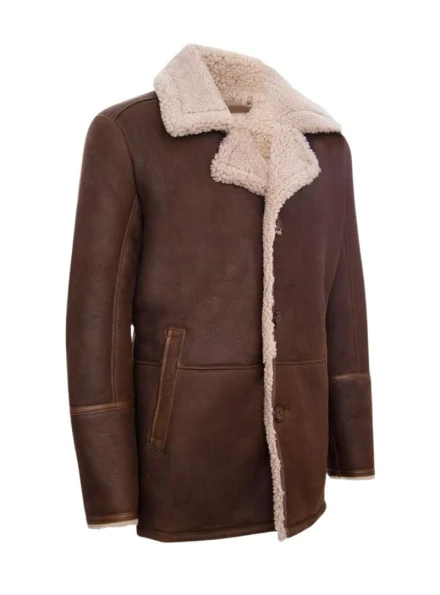 mens classic brown cow leather German shearling fur coat side