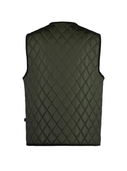 men’s full zip down olive green Tiverton quilted gilet backside
