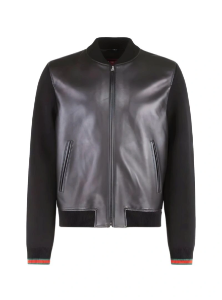 men's iconic black bomber leather jacket