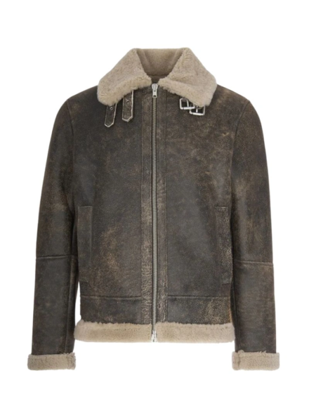 men’s shearling fur vintage flight jacket