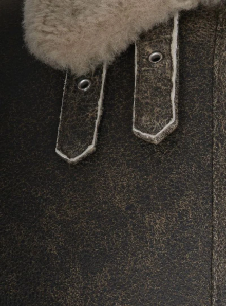 men’s shearling fur vintage flight jacket collar belt