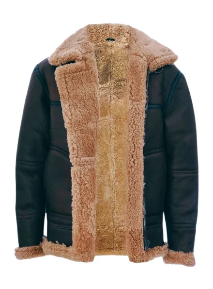 mens vintage B3 aviator black shearling fur leather jacket collar