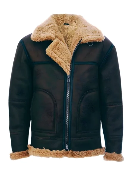 mens vintage B3 aviator black shearling fur leather jacket front