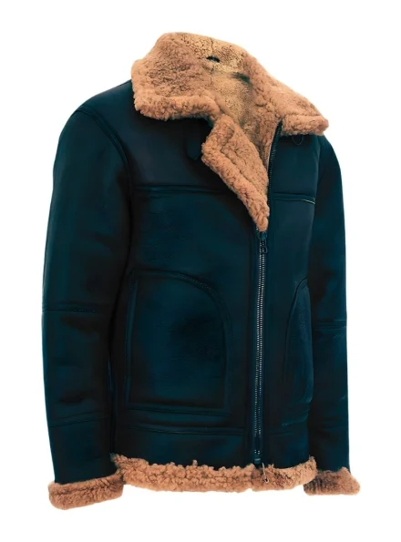 mens vintage B3 aviator black shearling fur leather jacket side