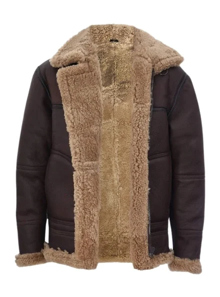mens vintage B3 aviator brown shearling fur leather jacket collar